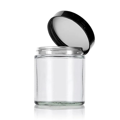4 oz Clear cosmetic bottle Glass Jar with black lid
