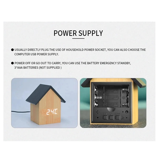 House Design Digital Wooden Alarm Clock
