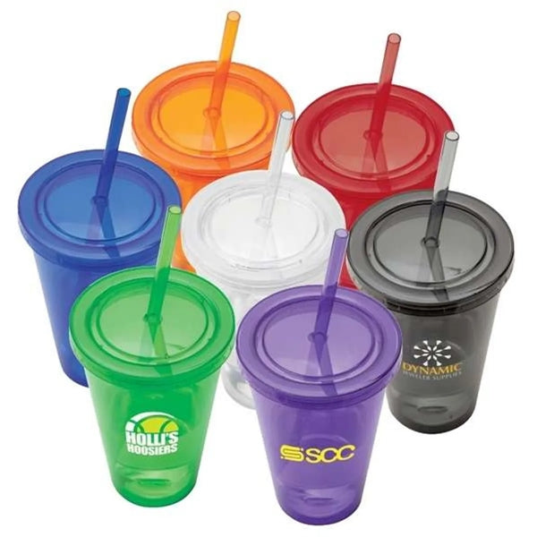 16oz Insulated Acrylic Tumblers with Lid & Straw