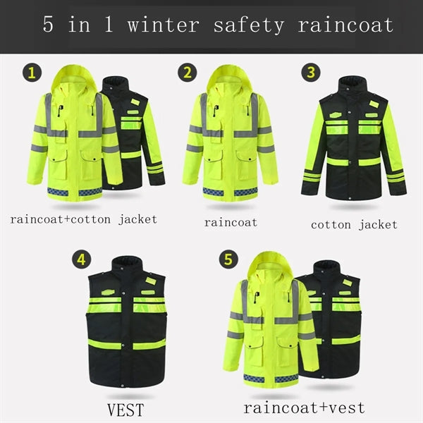 Winter Safety Jacket Reflective Raincoat 5 in 1 High Vis