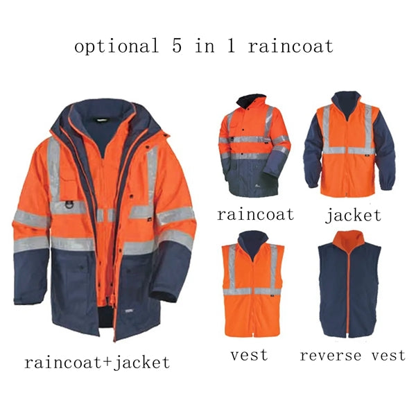 Winter Safety Jacket Reflective Raincoat 5 in 1 High Vis