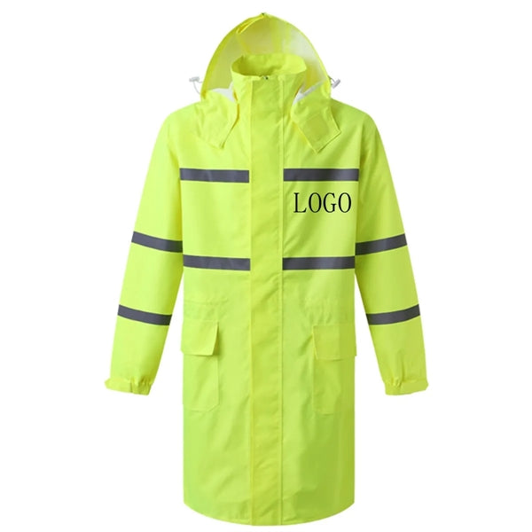Hi Vis Rain Jacket Reflective Safety Long Cloak Coat