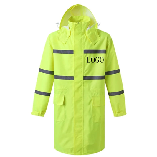 Hi Vis Rain Jacket Reflective Safety Long Cloak Coat