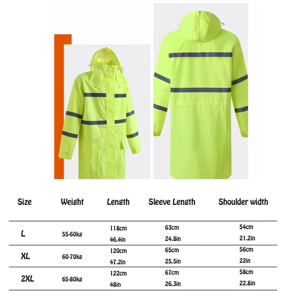 Hi Vis Rain Jacket Reflective Safety Long Cloak Coat