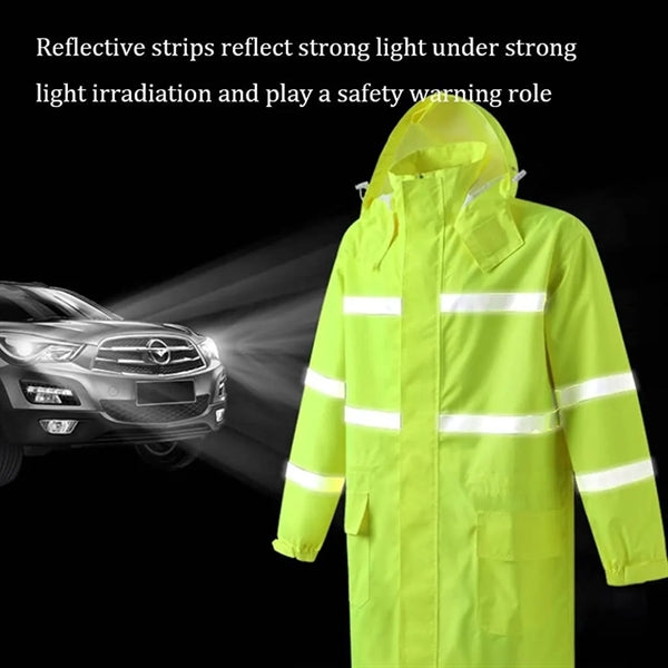 Hi Vis Rain Jacket Reflective Safety Long Cloak Coat