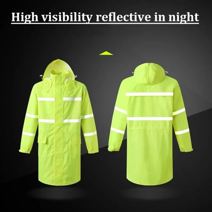 Hi Vis Rain Jacket Reflective Safety Long Cloak Coat