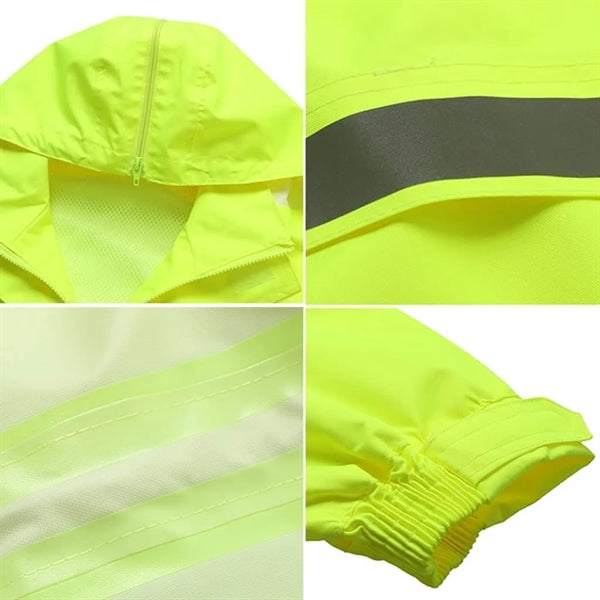 Hi Vis Rain Jacket Reflective Safety Long Cloak Coat