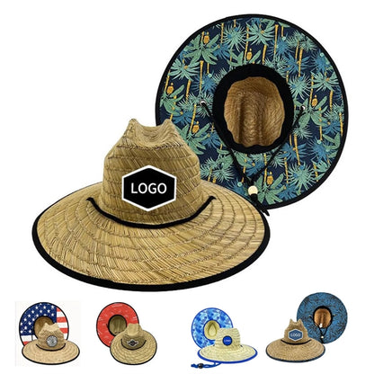 Summer Wide Brim Straw Woven Fisherman Hat With Patch