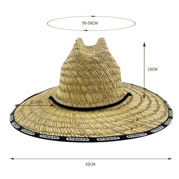 Summer Wide Brim Straw Woven Fisherman Hat With Patch