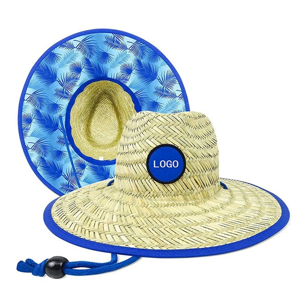 Summer Wide Brim Straw Woven Fisherman Hat With Patch