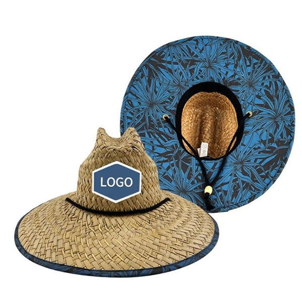 Summer Wide Brim Straw Woven Fisherman Hat With Patch