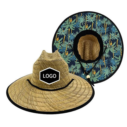 Summer Wide Brim Straw Woven Fisherman Hat With Patch