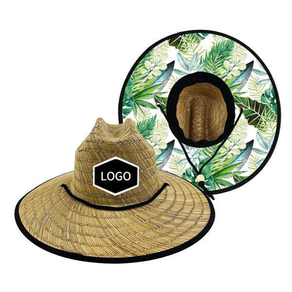 Summer Wide Brim Straw Woven Fisherman Hat With Patch