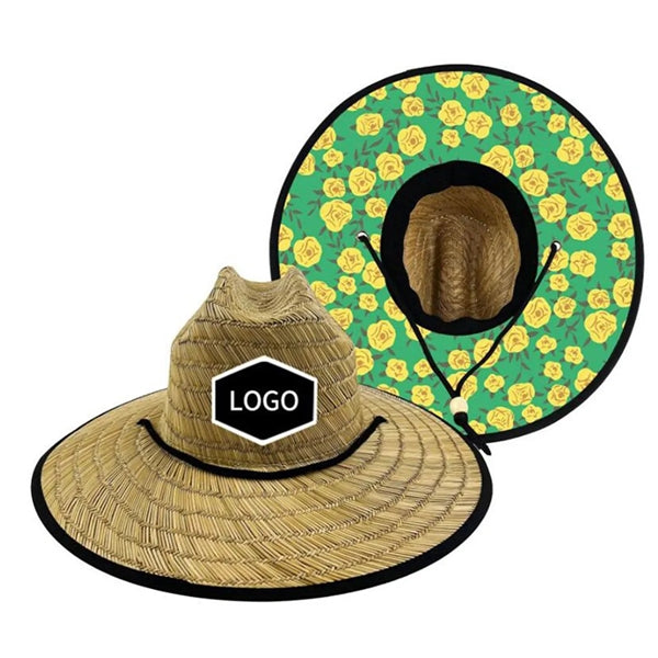Summer Wide Brim Straw Woven Fisherman Hat With Patch