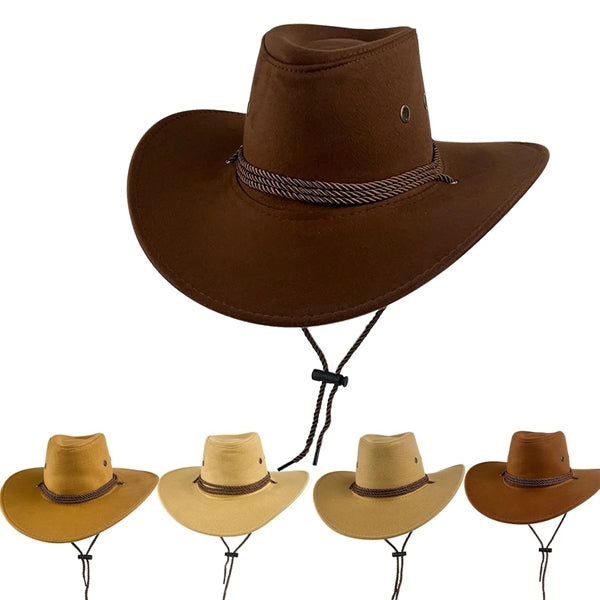 Suede Western Cowboy Sun Hat With Strap