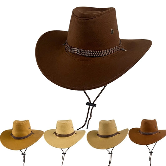 Suede Western Cowboy Sun Hat With Strap