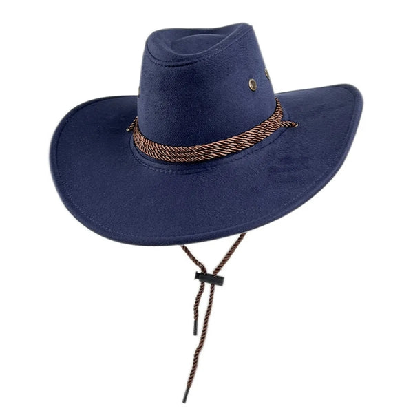 Suede Western Cowboy Sun Hat With Strap
