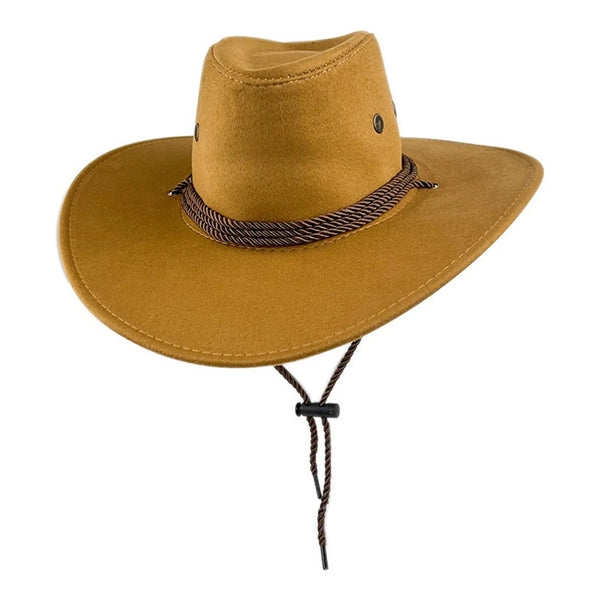 Suede Western Cowboy Sun Hat With Strap
