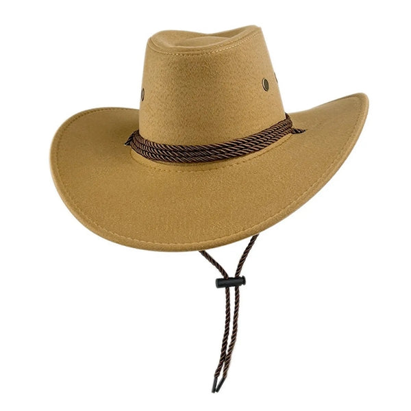 Suede Western Cowboy Sun Hat With Strap