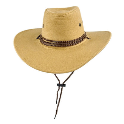 Suede Western Cowboy Sun Hat With Strap
