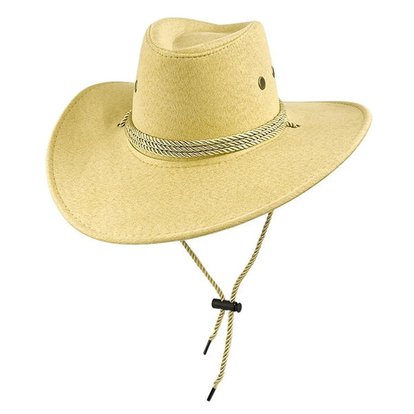 Suede Western Cowboy Sun Hat With Strap