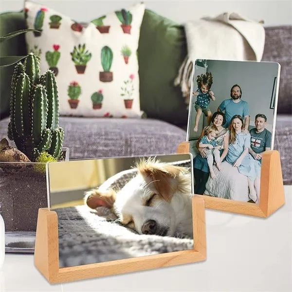 Clear Acrylic Cover Photo Wooden Base Frame
