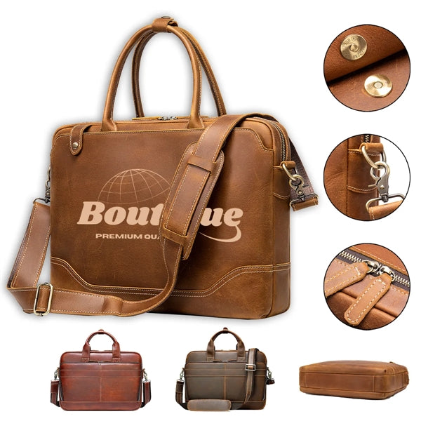 15.6 Inch Laptop Genuine Leather Men's Handbag Briefcase
