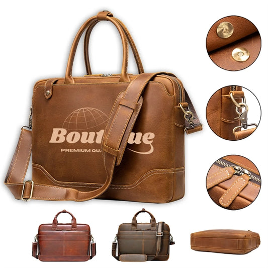 15.6 Inch Laptop Genuine Leather Men's Handbag Briefcase