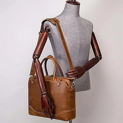 15.6 Inch Laptop Genuine Leather Men's Handbag Briefcase