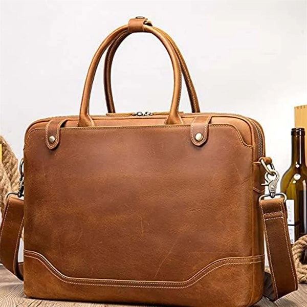 15.6 Inch Laptop Genuine Leather Men's Handbag Briefcase