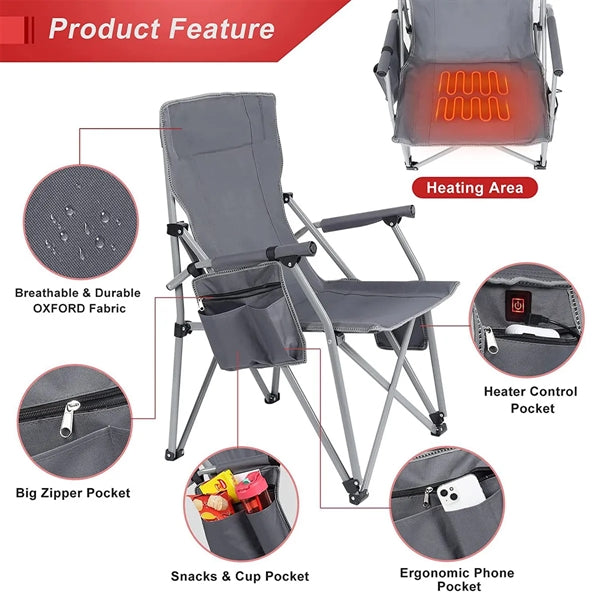 USB Heated Portable Folding Camping Lawn Chairs with Armrest