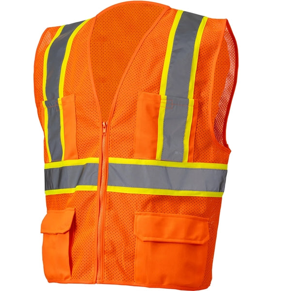 Hi Vis Class 2 Reflective Zipper Mesh Safety Vest 4 Pockets