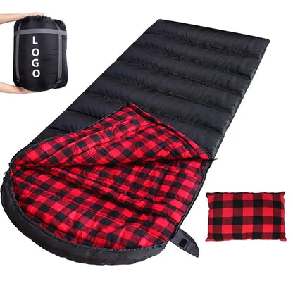 Cotton Flannel Cold Weather Sleeping Bag with Pillow