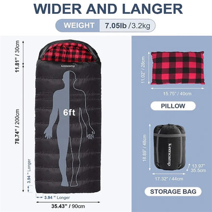 Cotton Flannel Cold Weather Sleeping Bag with Pillow