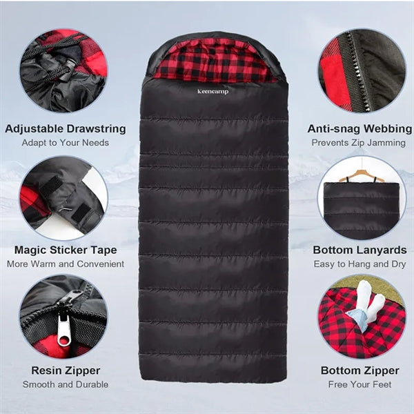 Cotton Flannel Cold Weather Sleeping Bag with Pillow