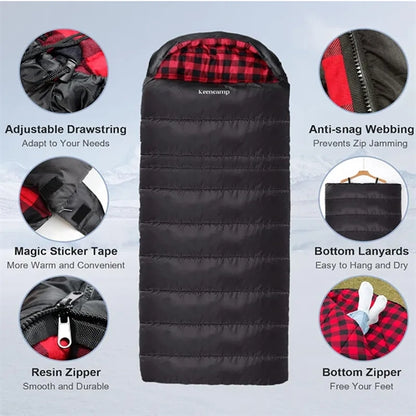 Cotton Flannel Cold Weather Sleeping Bag with Pillow