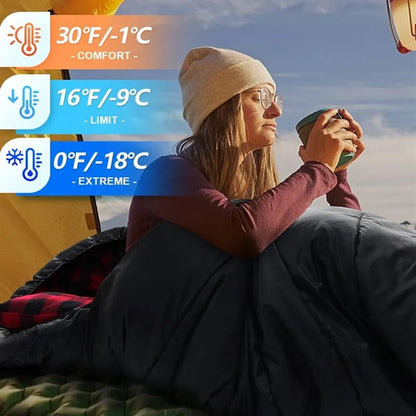 Cotton Flannel Cold Weather Sleeping Bag with Pillow