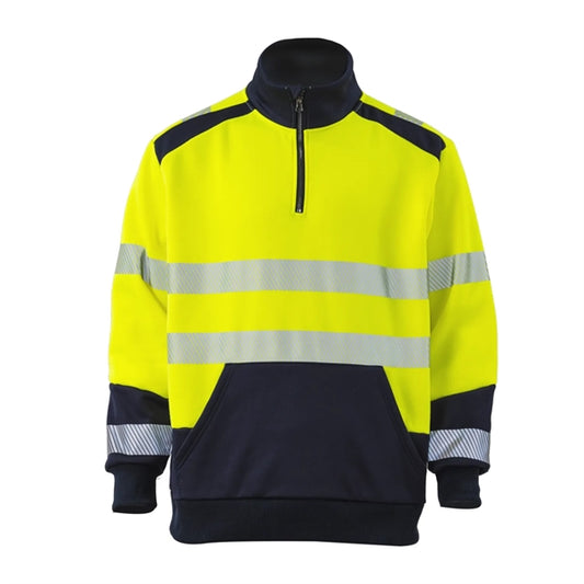 Hi Vis Class 3 Segmented Tape Safety Pocket Quarter-Zip