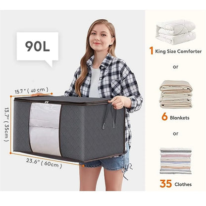 90L Large Foldable Clothes Bedding Storage Bins Bags