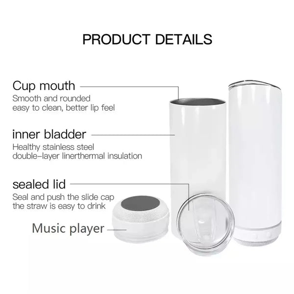 20oz Music Speaker Tumbler With Straw