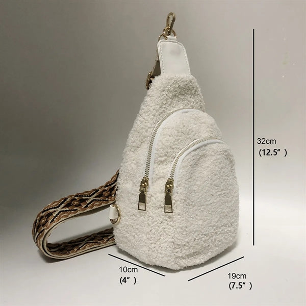 Sherpa Sling Crossbody Bag, Soft Cozy Everyday Purse.