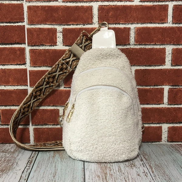 Sherpa Sling Crossbody Bag, Soft Cozy Everyday Purse.