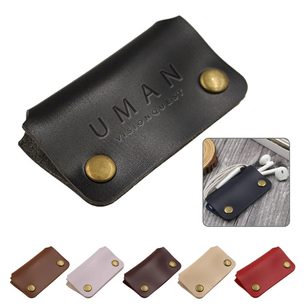 Rectangular Leather Earbud Cable Organizer Cord Wrap Winder