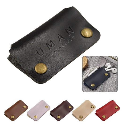 Rectangular Leather Earbud Cable Organizer Cord Wrap Winder