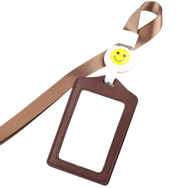 Genuine Leather Badge Holder with Telescopic Lanyard