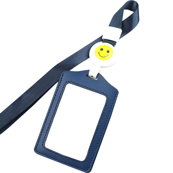 Genuine Leather Badge Holder with Telescopic Lanyard