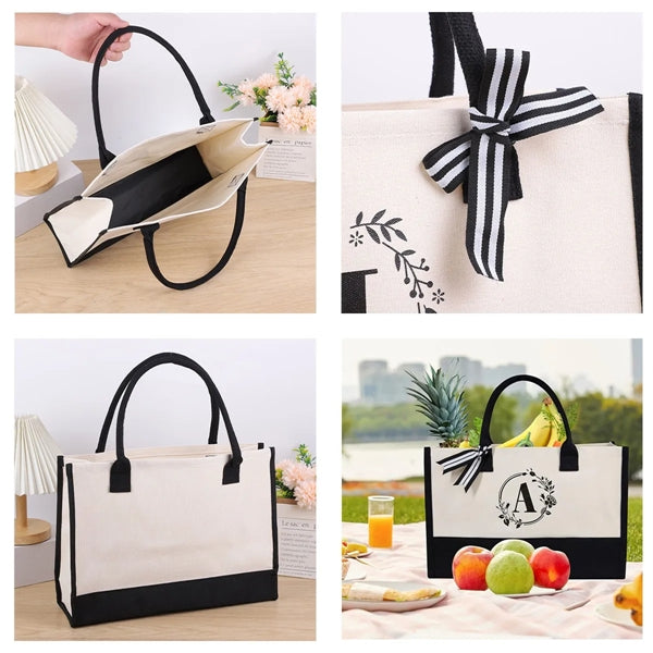 Initial Canvas Tote Bag Personalized Present