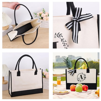 Initial Canvas Tote Bag Personalized Present
