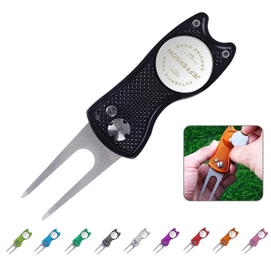 Metal Foldable Golf Divot Repair Tool w/Ball Marker