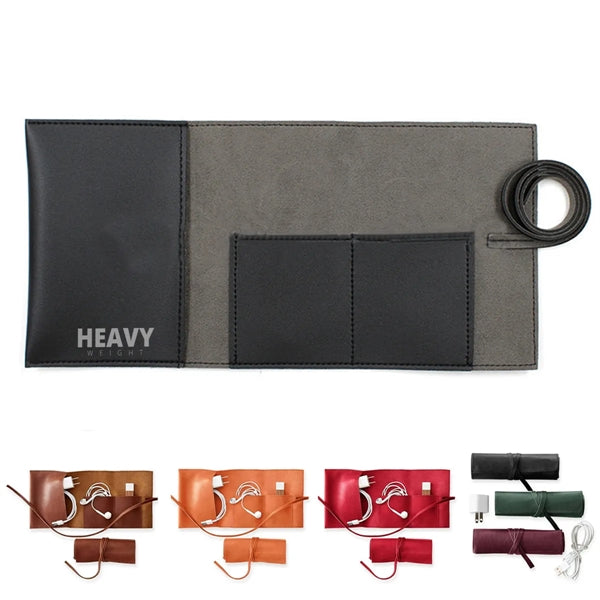 Traveling Leather Cord Organizer Wrap Holder